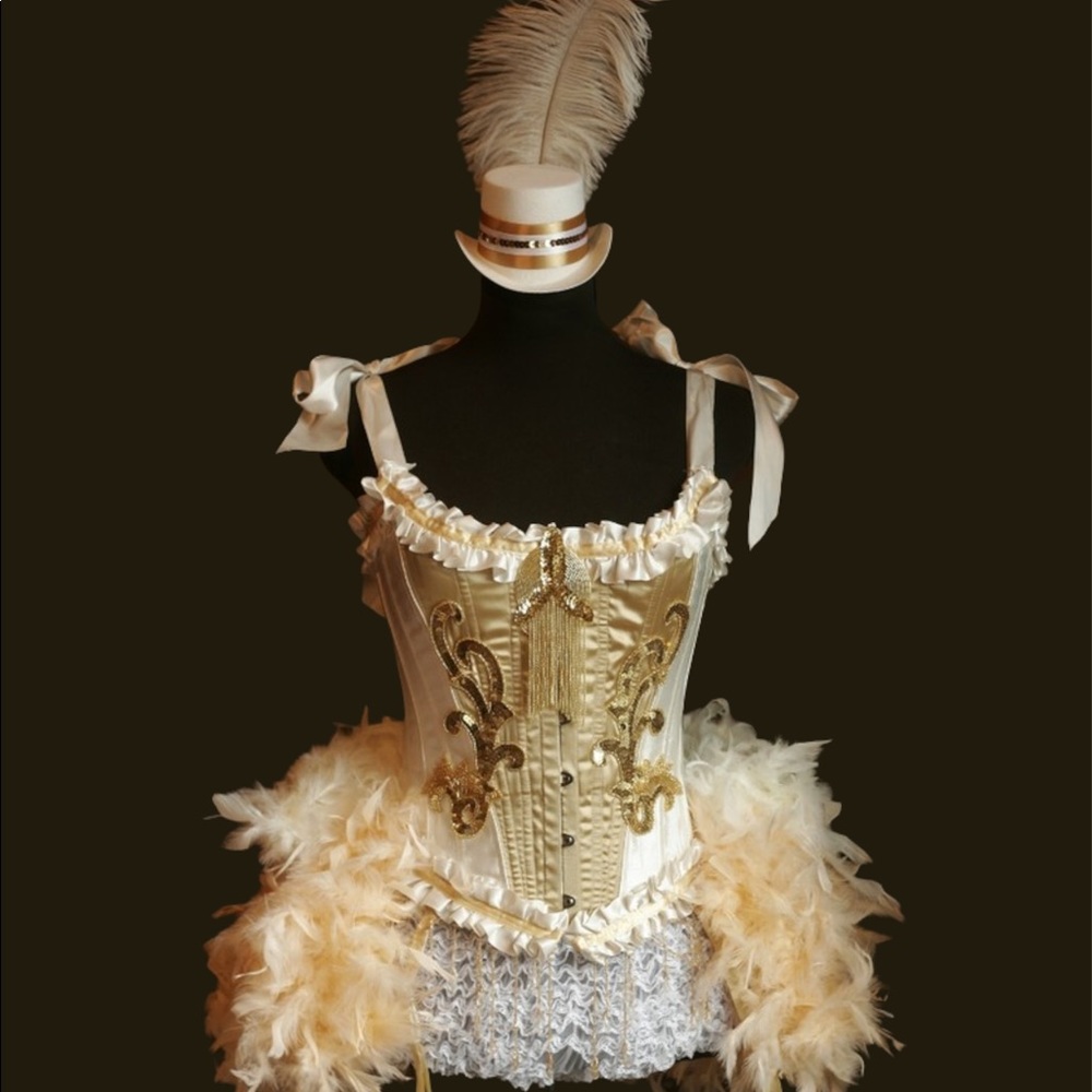 OLYMPIAN White/Gold Burlesque Corset Costume, size S/M